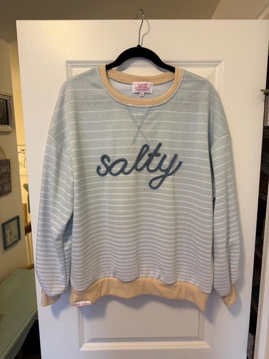 Simply Southern Sweaters - Simply Southern Terry Crew Neck Sweater in Seafoam/Tan - Size Medium - Like New!